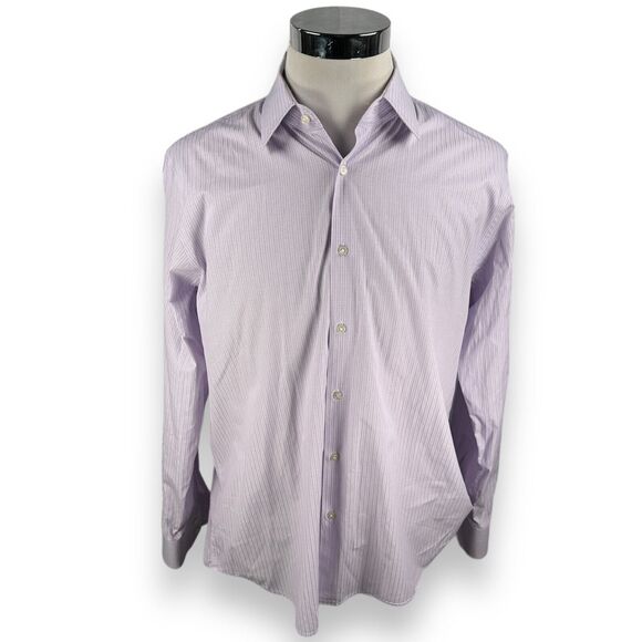 Hugo Boss Enzo Dress Shirt Men's 17.5 34/35 Lavender White Purple Button Up - Picture 1 of 12